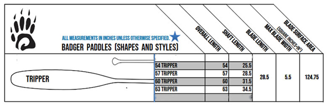 Baddger Paddles Tripper Dimensions