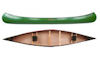 Side and top view of the Old Town Charles River 158 canoe in green