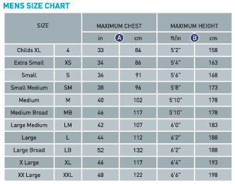 Mens outerwear size chart