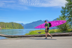 Carrying a kayak on shoulder