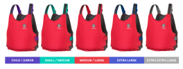 Buoyancy aids with colour coded sizes 