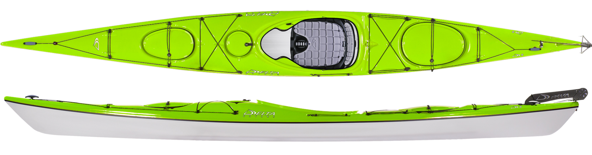 Delta 16 lightweight sea kayak shown with optional rudder