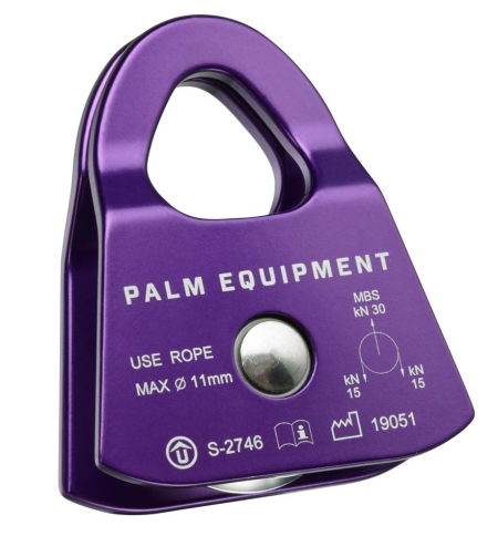 Palm Prusik Pulley with swing side cheeks for assisting in hauling systems