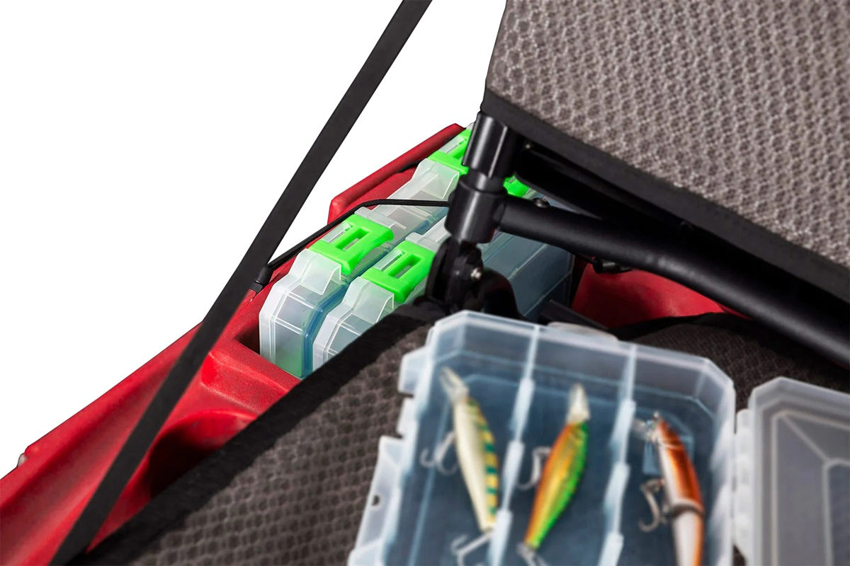 Tackle box storage for 2 x Plano 3600 boxes each side of the seat