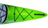 The upswept bow on the Profish 400 has rod rest recesses and bungees to secure rod tips 